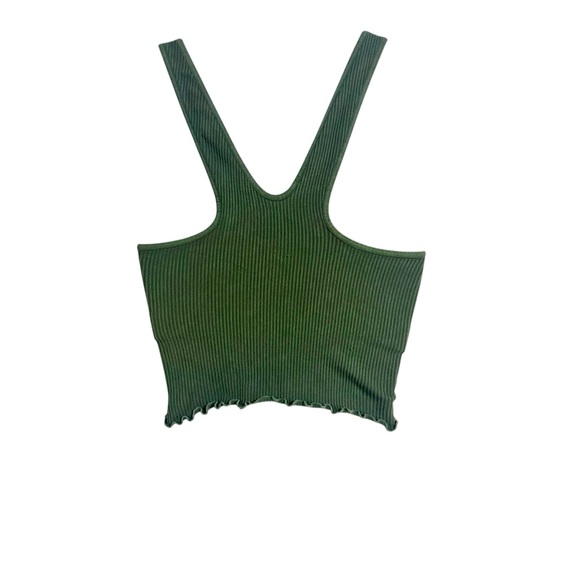 Spiritual Gangster Amor Green Ribbed Lettuce Edge Crop Tank Top Size XS/S NWOT - Picture 3 of 4